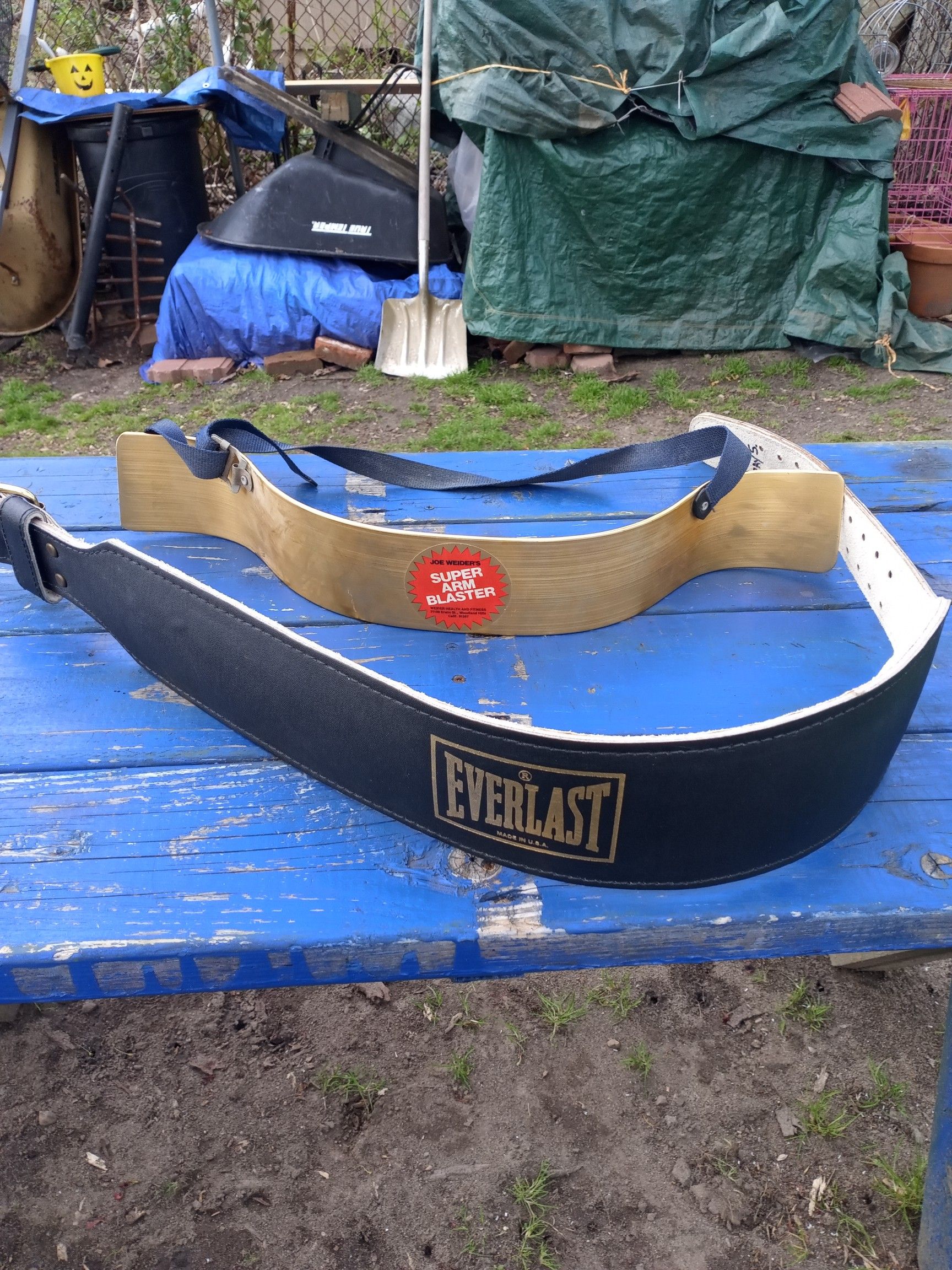 Vintage Joe Weider's Super Arm Blaster and Vintage Everlast # 1017 leather weight lifting belt