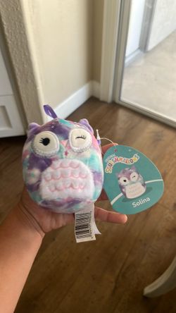 Pink, purple, light blue, white, owl plush