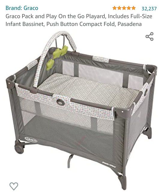 Graco Pack and Play On the Go Playard, Includes Full-Size Infant Bassinet, Push Button Compact Fold, Pasadena


