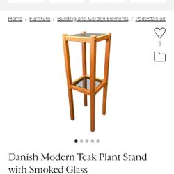 VINTAGE - Danish Modern Teak Plant Stand with Smoked Glass