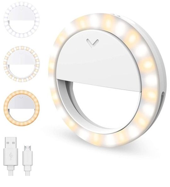 Selfie Ring Light XJ-17 Rechargeable Clip-on live Fill Light for cell phone photography/YouTube live/Video Calling/Makeup, Adjustable Brightness 40 LE