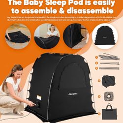 Blackout Tent for Baby, Sleep Pods Pack N Play Blackout Cover, Portable Travel Crib and Sleep Pod for Kids with Monitor Pouch and Fan Pouch, Blocks 95