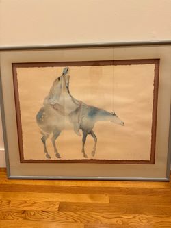 Carol Grigg Signed Horse & Rider Art – Framed 39” x 32”