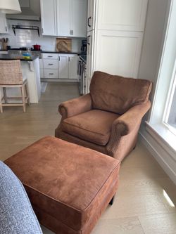 Fabric chair with suede ottoman