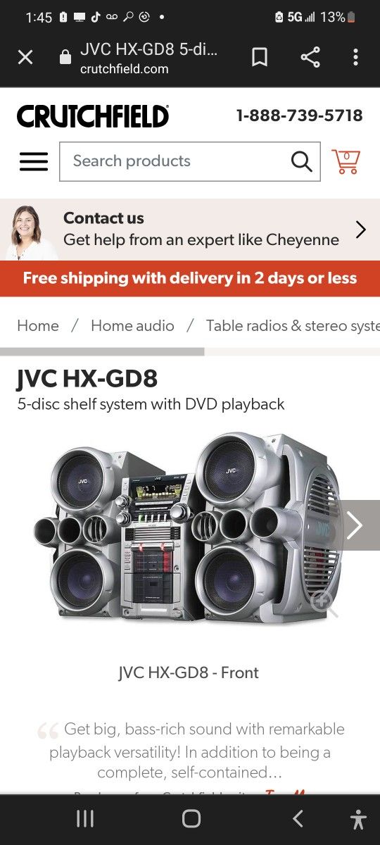 JvC HX - GD8 5 Disc Changer Dual Cassette Player2 Big Woofers And Speaker Component Used