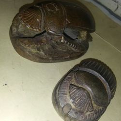 RARE Hand Curved Egyptian Scarabs With Curved Prayer On Bottom Blessing For The After Life.$75For Both