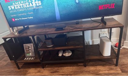 modern wood-grain TV stand in excellent condition