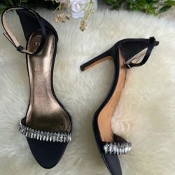 Ted Baker Brand Name Saralia  Crystal  embellished ankle STrap Black High Heels Size 9