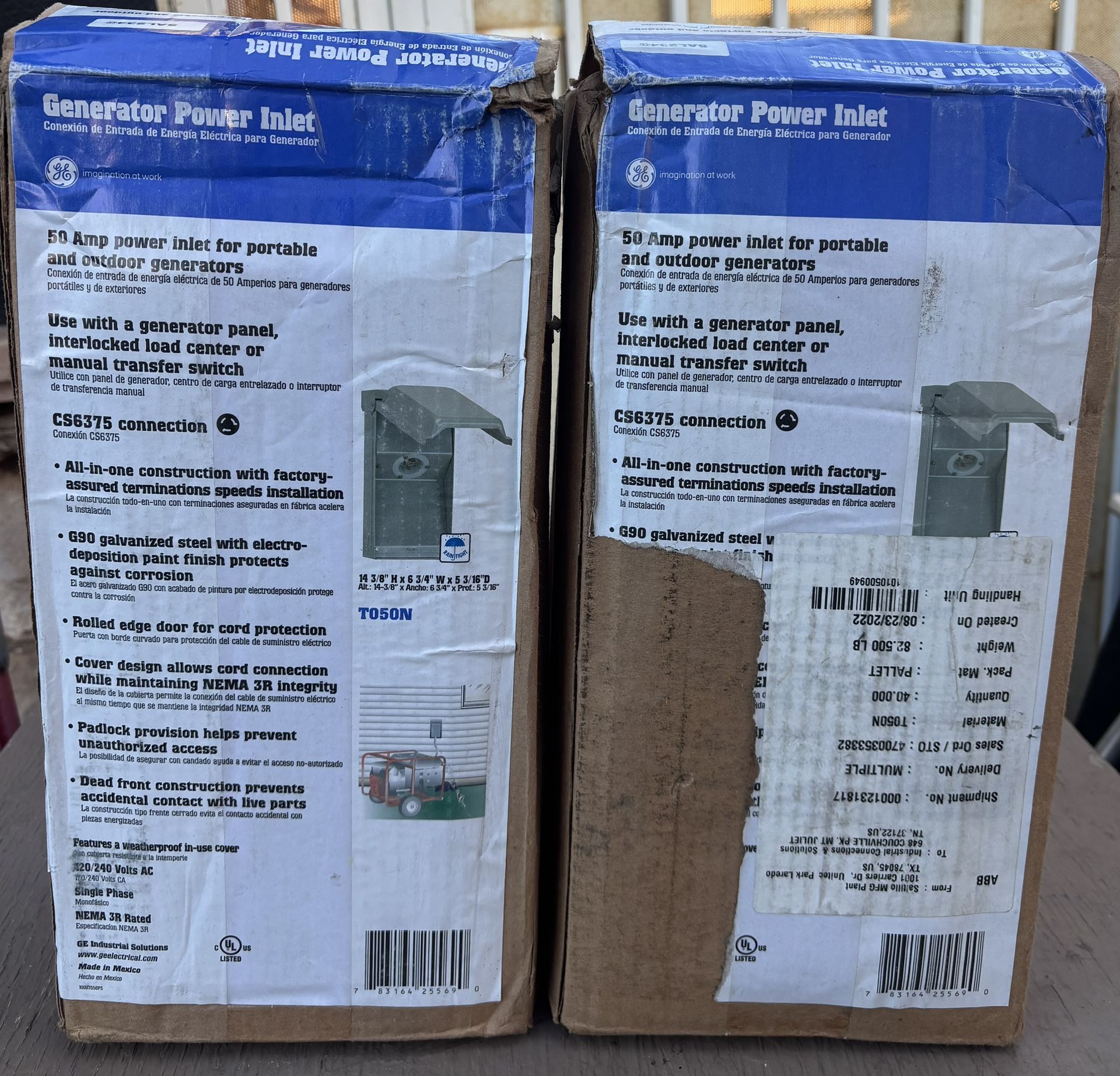 Lot of 2 General Electric 50 Amp Twist Lock Generator Power Inlet T050N - Both for $175