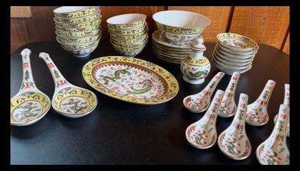 39 piece Chinoserie china rice and sushi set