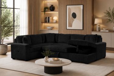 Gray Corduroy Sectional Sofa with Storage