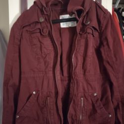 Juniors Girls Maroon Hooded Jacket 
