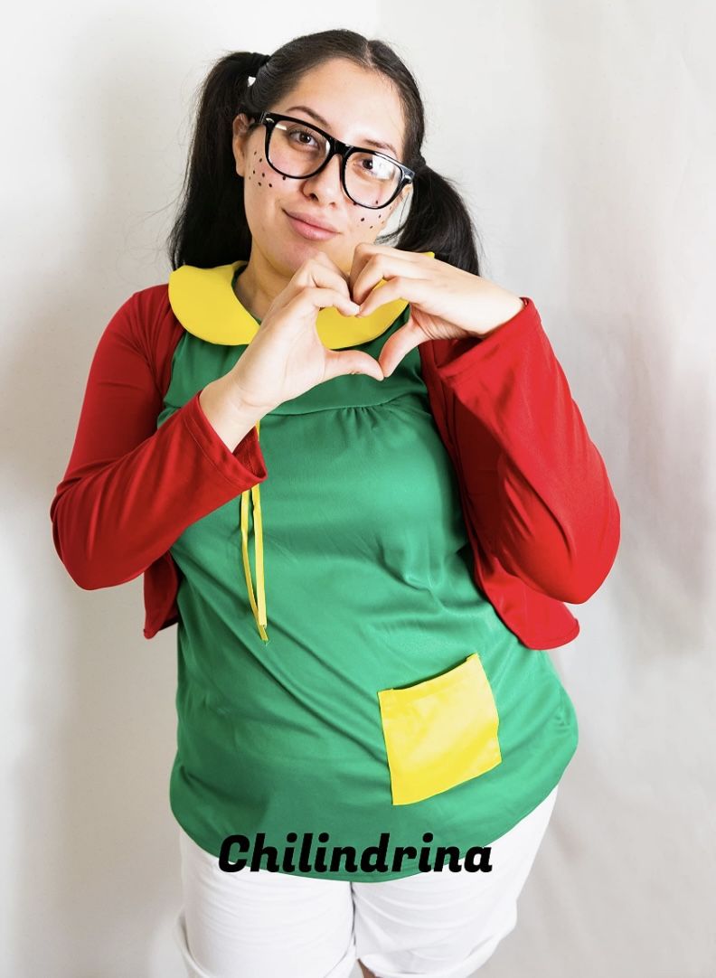 Chilindrina Costume Halloween - Green -White - Yellow, Size Adult Small