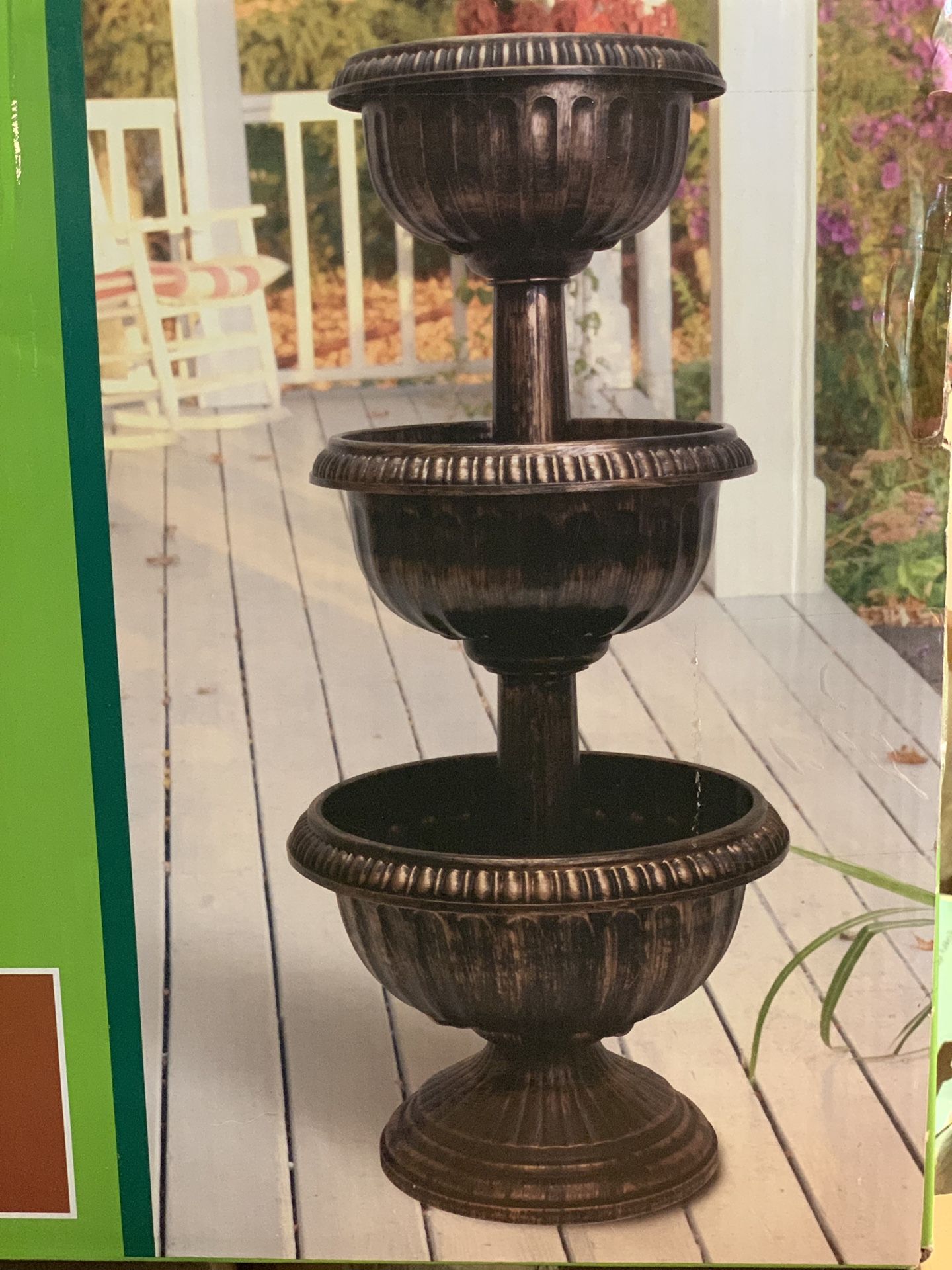 Garden Planter Pot - 3 Tier Plastic Urn. BRONZE 2 year Warranty. Macetero De 3 Niveles