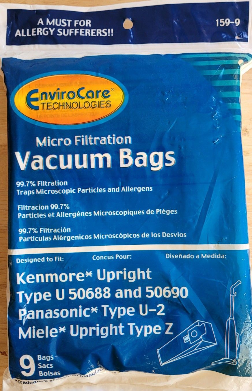 ENVIROCARE 159-9 VACUUM BAGS KENMORE TYPE U 50688 50690 PANASONIC U-2