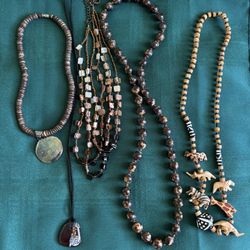 Costume Jewelry Brown Beaded Necklaces, lot of 5, excellent condition.