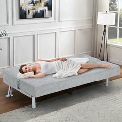 Upholstered Convertible Sofa Bed, Modern Cotton-linen Fabric Couch, Adjustable 3-Position Sleeper Sofa Lounger, for Living Room, Light G