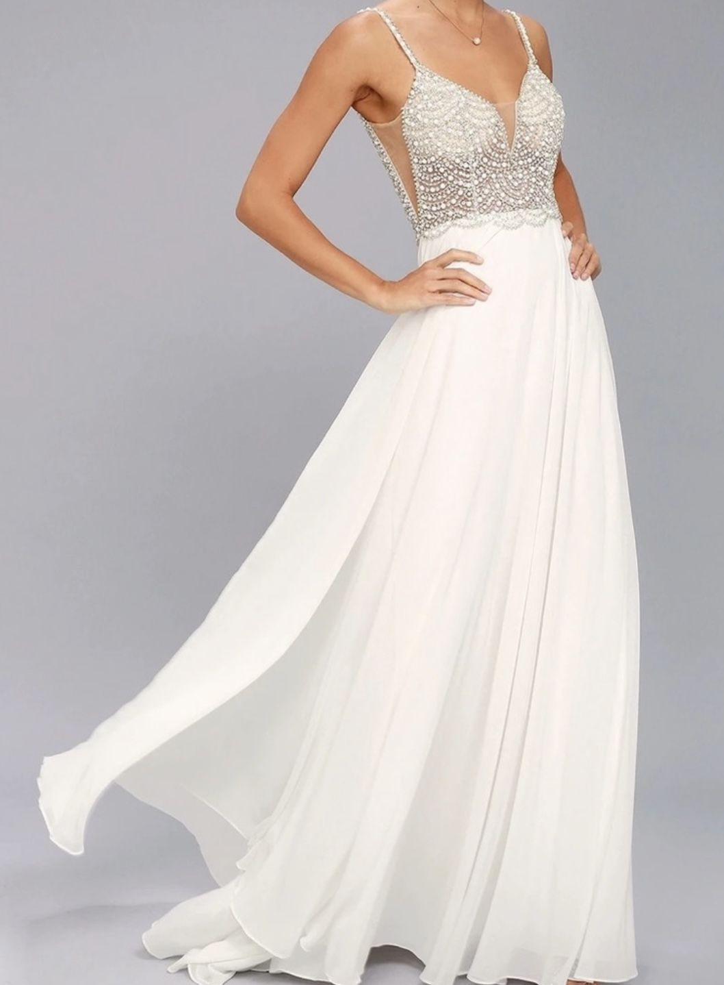 Lulu’s True Love pearl and rhinestone beaded bridal dress M new