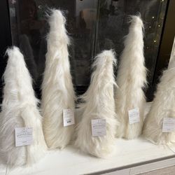5x New Christmas Decor White And Gold Fur Trees Decorations