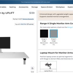 [NEW] UPLIFT Desk Range-X Single Monitor Arm - Grey