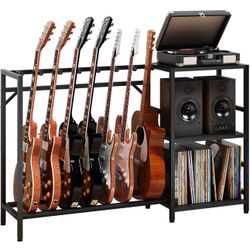 7-Guitar Stand w/ Record Player Table & Vinyl Storage – All-in-One Music Rack