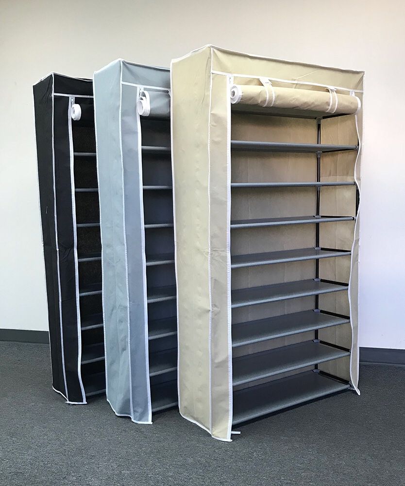New $25 each 10-Tiers 45 Shoe Rack Closet with Fabric Cover Storage Organizer Cabinet 36x12x62”