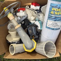 Box Of Miscellaneous Pool Supplies