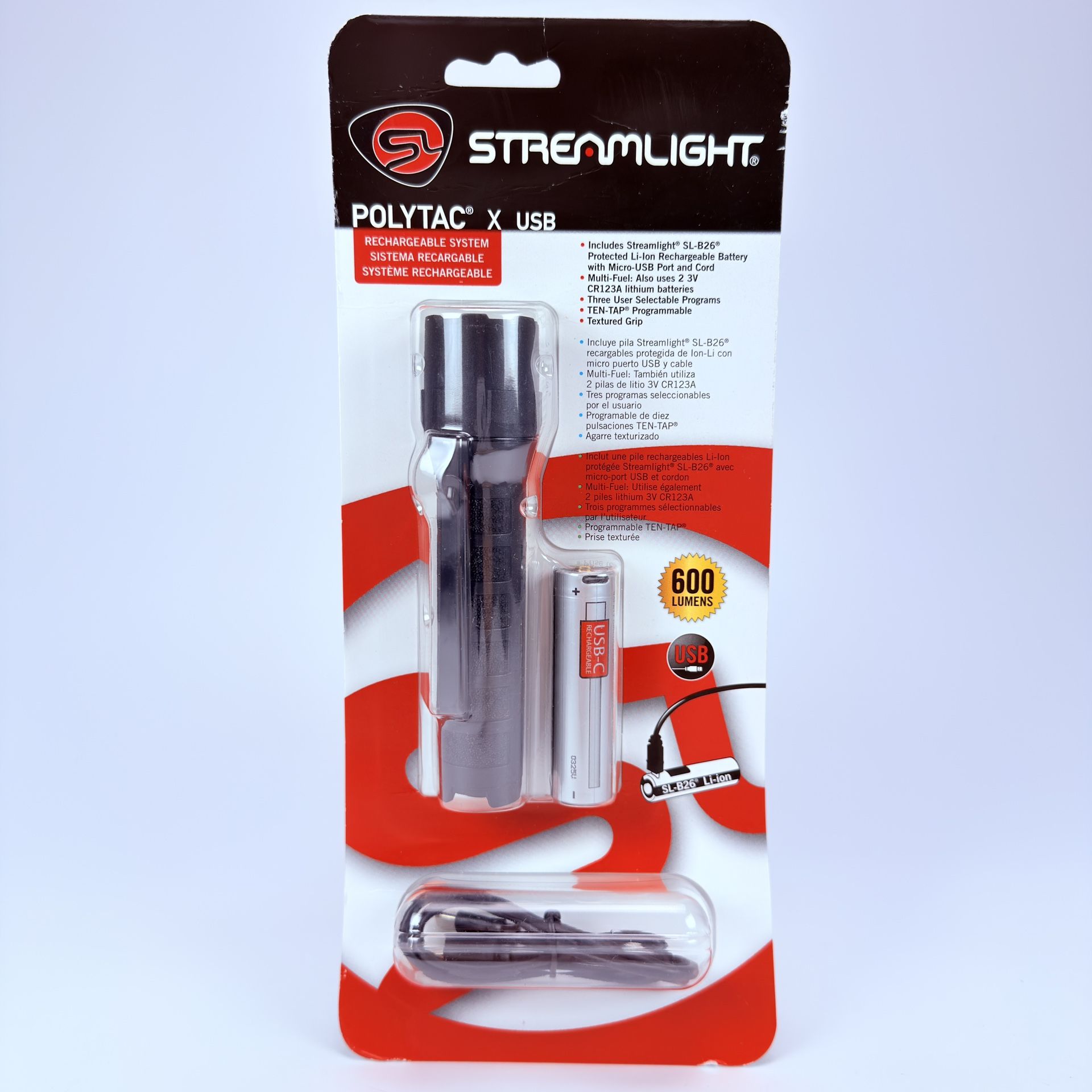 Streamlight PolyTac X USB Rechargeable Tactical Flashlight 600 Lumens IPX7