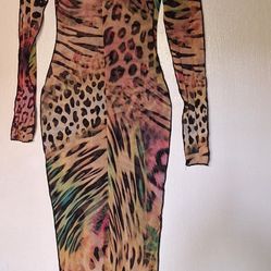  Blanc Clothing Sheer Animal Print Longsleeves Stretch 