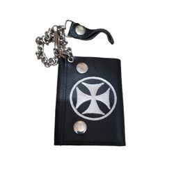 Motorcycle Leather Trifold Wallet With Chain 