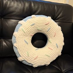 Handmade Crochet Donut Pillow | Cute Donut Cushion | Home Decor | BLUE