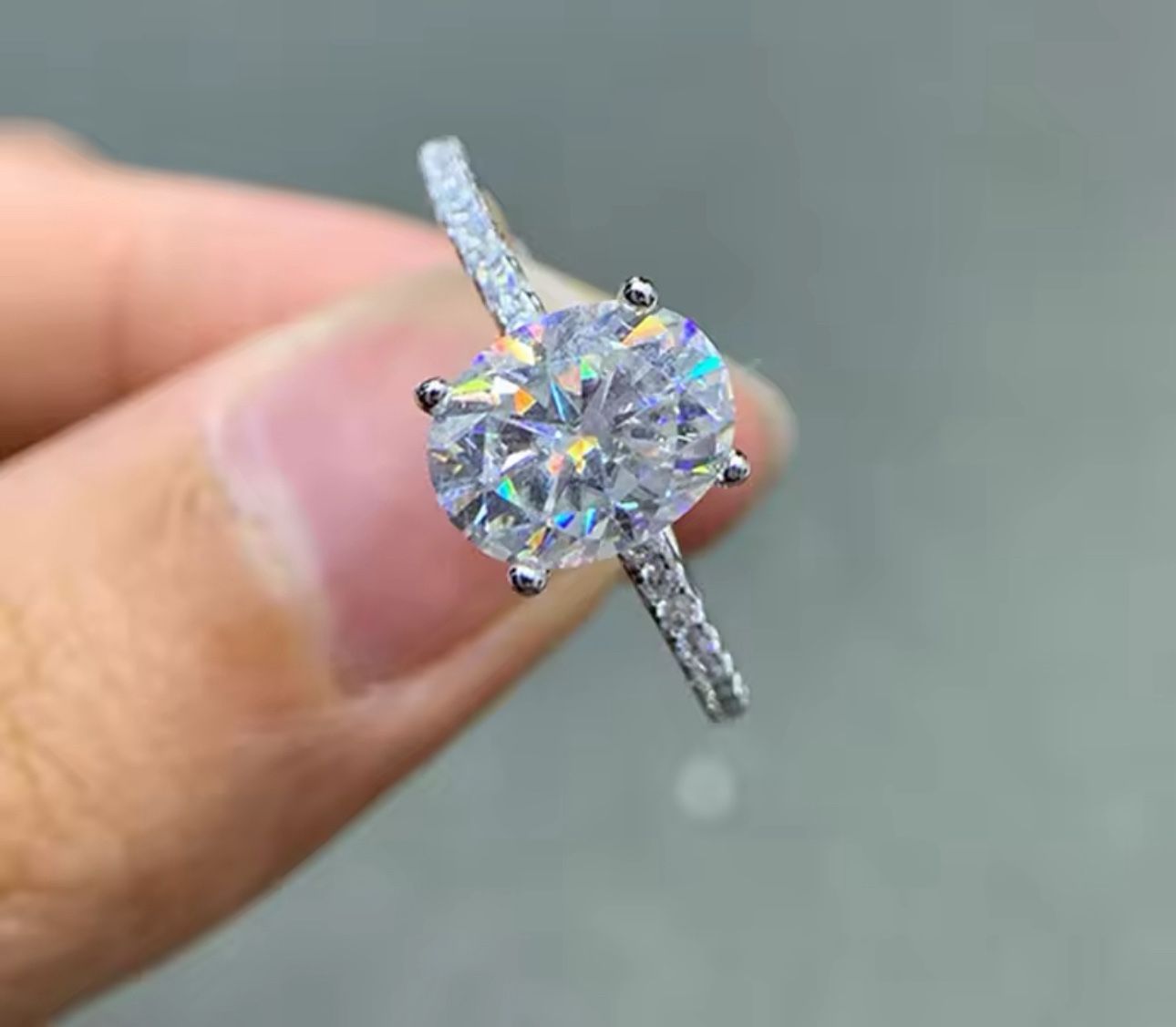 Brand New 2ct Oval Cut Moissanite S925 Sterling Silver Wedding Ring Various Sizes, Pass Tester! 