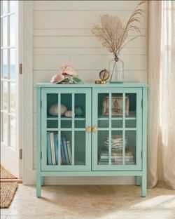 Coastal Blue Glass Door Display Cabinet