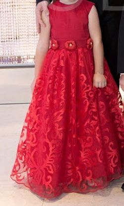 Red Kids Girl Long Dress Birthday Party Princess
