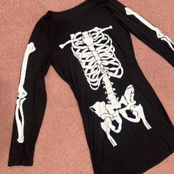New Medium black skeleton Halloween dress short costume shirt goth gothic