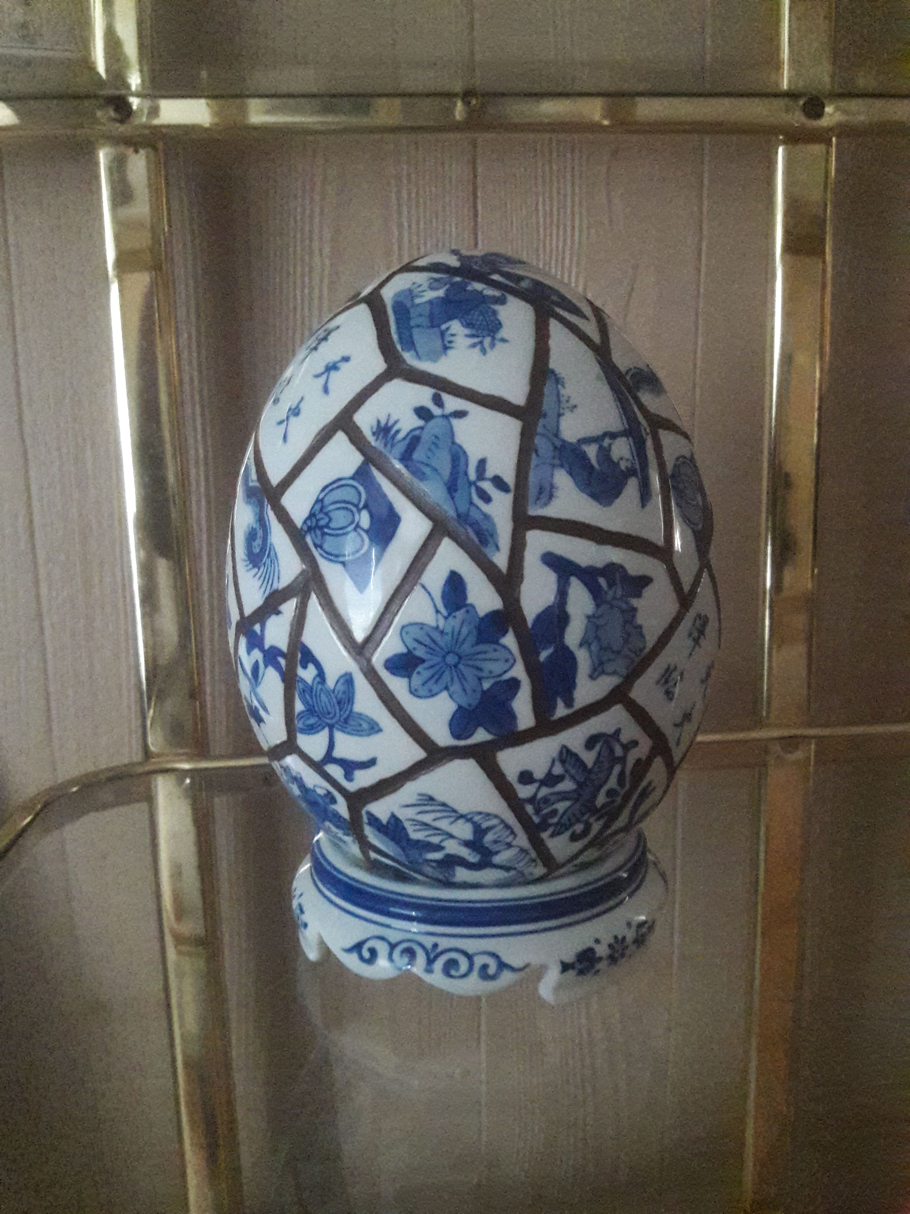 Vintage Hand Painted Glazed Ceramic Asian Chinese Egg Decor
