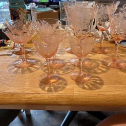 Antique Floral Etched, Pink Depression, Glass Were Set
