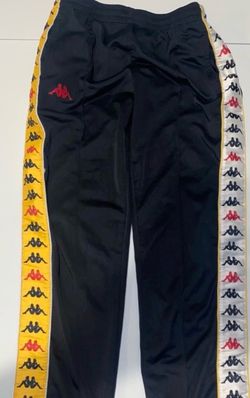 Vintage Kappa Track Pants • Black with Yellow & White Banda Logo Tape • Size women’s  L