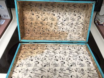 ビンテージ　スヌーピーのメタルトランク　ブルー　1966 希少！ Peanuts Vintage Metal Suitcase Snoopy, Charlie Brown 1966 for Sale