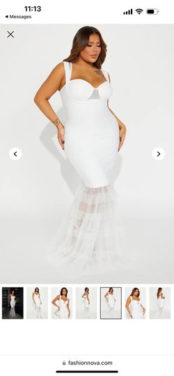White Dress Shapewear Fitted 2x Mermaid Style Tule At Bottom Ruffles Built