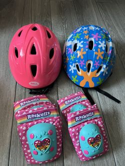 2 size Small Helmets and knee & elbow pads