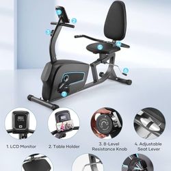 Recumbent Exercise Bike for Home Stationary Bike Sturdy Quiet 8 Levels Exercise Bike Large Comfortable Seat Heart Rate Handle & Device Holder 300 LB W