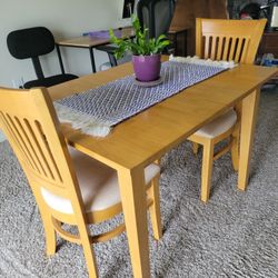 Solid Maple Kitchen Table And 2 Chairs, Butterfly Leaf.