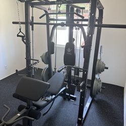 Vesta Fitness Smith Machine 1001 w/Bench Attachment | 230lb Bumpers Olympic Weights | 7ft Olympic Bar | Gym Equipment | FREE DELIVERY🚚 