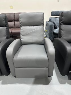 M-New Recliner Chair PU Leather Recliner Sofa Home Theater Seating with Lumbar Support Overstuffed High-Density Sponge Push Silver Gray Recliners $95