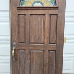Vintage Expensive Stain Glass 2 Doors Thick Wood   Double French Doors 4.200 Made USA Hidges 6  Include 