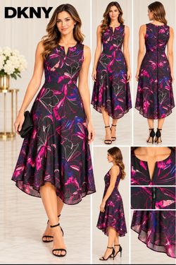 DKNY Floral Print Sleeveless Midi Dress