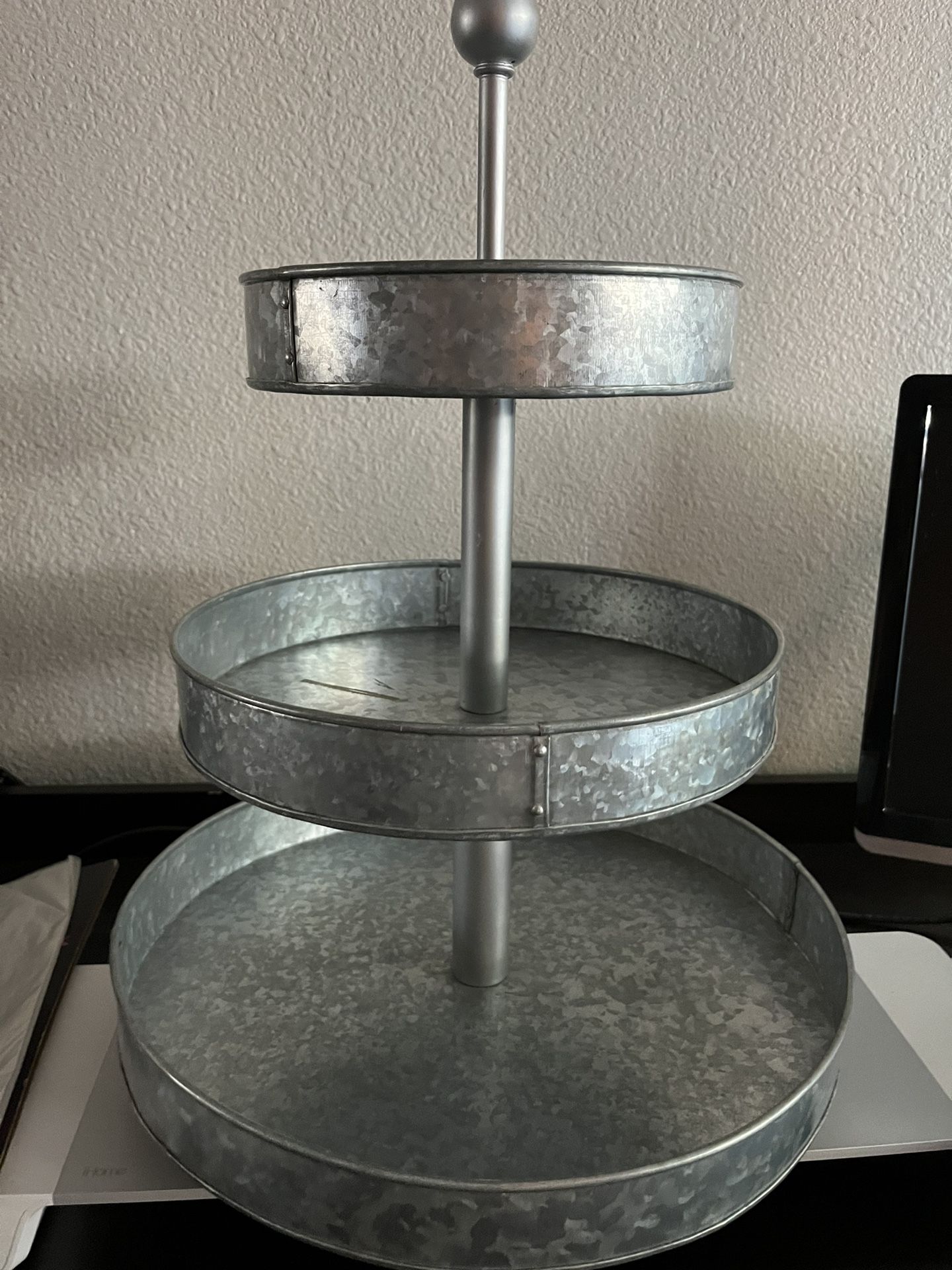 Pottery Barn Galvanized Metal Three Tiered Stand