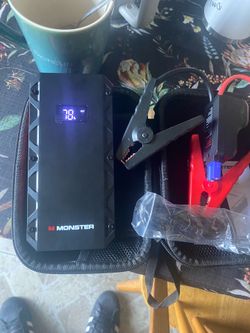 Monster 8000mAh Jump Starter Power Bank, 12V/600A, Sparkless Cables, Safety Protection, 100 Lumen Flashlight, 2 USB-A & USB-C