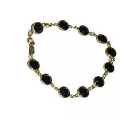 Vintage Swarovski | 8-in Bracelet | Gold Tone Bezel with Black Color Stones